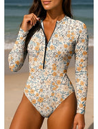 Rash Guard Swimsuit Zip Up Upf50+ Quick Dry Lightweight Long Sleeve Bodysuit Swim Shirt Surfing Beach Water Sports Summer