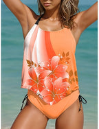 Tankini 2 Piece Swimsuit Cheeky Backless Vacation Beach Wear Ombre U Neck Sleeveless Bathing Suits