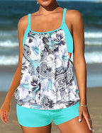 Bathing Suit Tankini 2 Pieces Printed Ultra Light (ul) Uv Protection Elastic Sleeveless Swimwear Surfing Snorkeling Summer