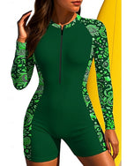 Regular Rash Guard Bathing Suit Boyleg Tropical Zip Up Removable Pad Front Zip Uv Sun Protection Upf50+ Ultra Light (ul) Long Sleeve Swimwear Sun Shirt Surfing Beach Water Sports Summer