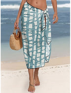 Cover Up Swimsuit Wrap Skirt Vacation Geometic Sleeveless Bathing Suits