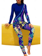 Regular Rash Guard Full Body Rash Guard Bathing Suit Tropical Color-blocking With Built in Bra Front Zip Uv Sun Protection Upf50+ Stretchy Full Body Swimwear Surfing Canoeing Beach