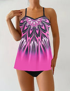 Swimwear 2 Piece Cheeky Swimsuit Backless Vacation Beach Wear Graphic Round Neck Sleeveless Bathing Suits