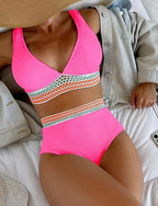 Regular Surfing Tankinis & Bikinis Bathing Top 2 Pieces Geometric Open Back Uv Protection Elastic Sleeveless Swimwear Surfing Diving Swimming Summer