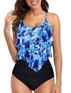 Tankini 2 Piece Swimsuit Briefs Tummy Control High Waist Slim Backless Vacation Beach Wear Scoop Neck Sleeveless Bathing Suits