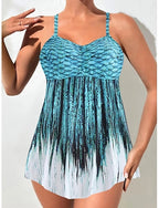 Tankini 2 Piece Swimsuit Palm Boy Leg Tummy Control High Waist Slim Backless Vacation Beach Wear Sunflower V Neck Sleeveless Bathing Suits