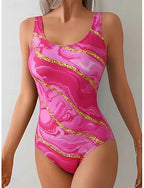 Swimwear One Piece Skirt Swimsuit Vacation Ombre Graphic Sleeveless Bathing Suits