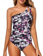 One Piece Swimsuit One Shoulder Swimwear Leopard Print Swimwear White Blue Breathable Quick Dry Sleeveless - Swimming Surfing Snorkeling Summer