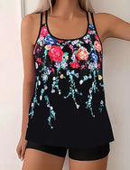 Swimwear 2 Piece Shorts Swimsuit Backless Vacation Beach Wear U Neck Sleeveless Bathing Suits