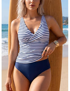 Rash Guard 2 Piece Swimsuit Swimwear Stripes Swimwear Blue Upf 50+ Sleeveless - Surfing Beach Swimming Summer