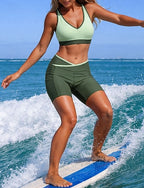 Bikini Sets Bathing Suit 2 Pieces Color-blocking Uv Protection Elastic Sleeveless Swimwear Swimsuit Surfing Diving Swimming Summer