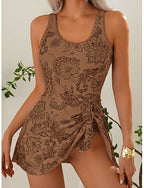 Swimwear One Piece Monokini Swim Dress High Waist Swimsuit Slim Backless Vacation Beach Wear Paisley Scoop Neck Sleeveless Bathing Suits