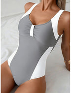 Swimwear One Piece Monokini Cheeky Swimsuit Tummy Control High Waist Slim Backless Vacation Color Graphic U Neck Sleeveless Bathing Suits
