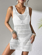 Swimwear Cover Up Swim Dress Swimsuit Cut Out Vacation Beach Wear Color U Neck Sleeveless Bathing Suits