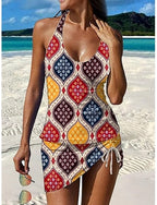 Swimwear Tankini Skirt Swimsuit Vacation Graphic Geometic V Neck Sleeveless Bathing Suits
