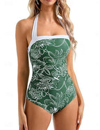 One Piece Swimsuit Slimming Cutout Leopard Monokini Briefs Tummy Control High Waist Slim Backless Vacation Beach Wear Color Color Block Halter Neck Sleeveless Bathing Suits