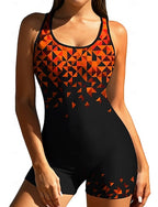 Standard Rash Guard One Piece Surfing Suit Bathing Suit Geometric Color-blocking With Built in Bra Boyleg Brief Leg Uv Protection Stretchy Sleeveless Surfing Snorkeling Water Sports Summer