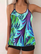 Tankini Two Piece Swimsuit Racerback Swimwear Swimwear Sky Blue Purple Breathable Quick Dry Lightweight Sleeveless - Swimming Surfing Beach Summer Spring