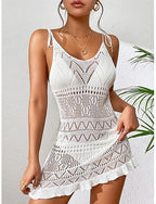 Swimwear Cover Up Swim Dress Swimsuit Cut Out Vacation Beach Wear Color V Neck Sleeveless Bathing Suits