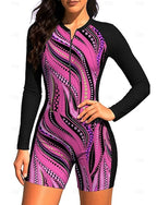 Rash Guard Dive Skin Suit Bathing Suit Swimsuit Set Abstract Geometry Zip Up Removable Pad Front Zip Uv Sun Protection Upf50+ Ultra Light (ul) Long Sleeve Swimwear Sun Shirt Surfing Beach