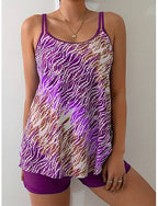 Tankini 2 Piece Swimsuit High Waist Backless Vacation Beach Wear Ombre Graphic U Neck Sleeveless Bathing Suits