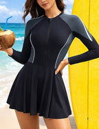 Rash Guard Bathing Suit One Pieces Patchwork Zip Up Uv Protection Elastic Long Sleeve Swimwear Swimsuit Surfing Scuba Swimming Summer
