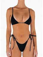 Swimwear Bikini 2 Piece Thong Swimsuit Backless Vacation Beach Wear Plain U Neck Sleeveless Bathing Suits