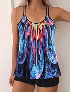 Tankini Two Piece Swimsuit Racerback Swimwear Swimwear Blue Yellow Quick Dry Lightweight Breathable Sleeveless - Surfing Beach Swimming Summer Spring