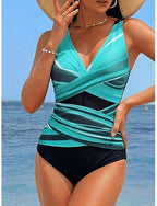 Swimwear One Piece Monokini Swimsuit Tummy Control High Waist Slim Backless Vacation Beach Wear Ombre Leopard V Neck Sleeveless Bathing Suits