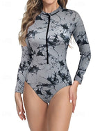 Rash Guard Print Swimsuit Bathing Suit Tropical Zip Up Ultra Light (ul) Uv Protection Elastic Long Sleeve Swimwear Surfing Snorkeling Spring