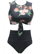 Swimwear Bikini 2 Piece Briefs Swimsuit Slim Backless Vacation Color Leopard Halter Neck Sleeveless Bathing Suits