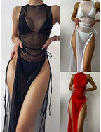 Swimwear Three Piece Swimsuit Ruched Backless Vacation Beach Wear Plain Halter Neck Sleeveless Bathing Suits