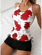 Swimwear Tankini 2 Piece Shorts Swimsuit Tummy Control High Waist Slim Backless Vacation Beach Wear Leaves U Neck Sleeveless Bathing Suits