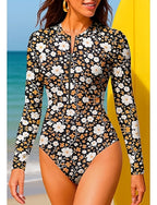 Regular Rash Guard Bathing Suit One Piece Swimsuit Color-blocking With Built in Bra Upf50+ Uv Protection Stretchy Long Sleeve Swimwear Bodysuit Surfing Beach Water Sports Summer