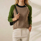 Cashmere Crew Neck Sweater with Contrast Raglan Sleeves
