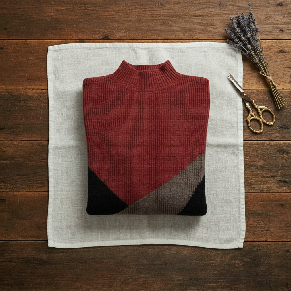 Cashmere Turtleneck Sweater with Color-Block Stripes