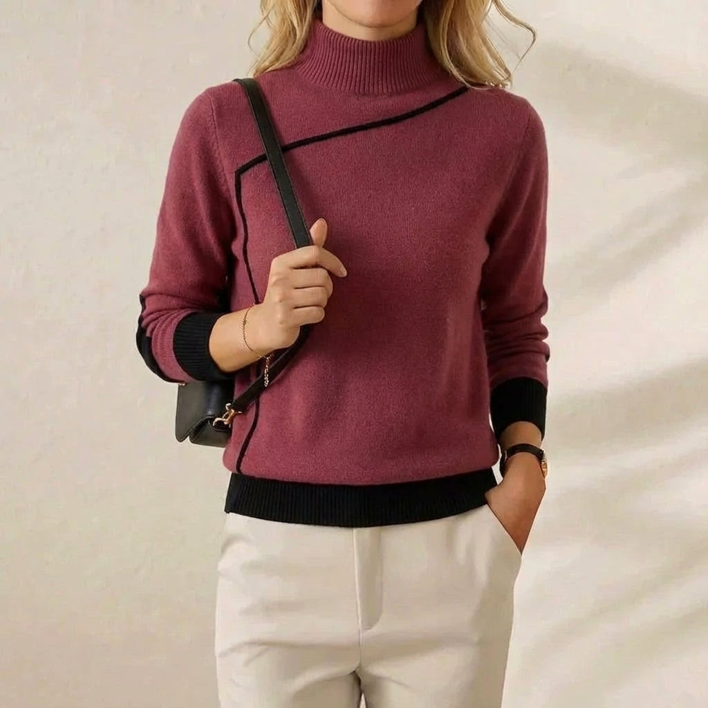 Cashmere Turtleneck Sweater with Contrast Cuff
