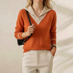 Cashmere V-Neck Sweater with Contrast Collar