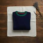 Cashmere Crew Neck Sweater with Striped Collar and Cuff