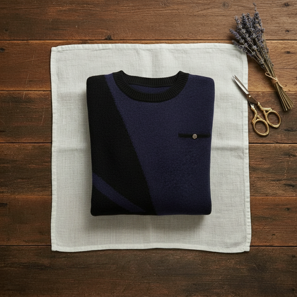 Cashmere Crew Neck Sweater with Contrast Trim