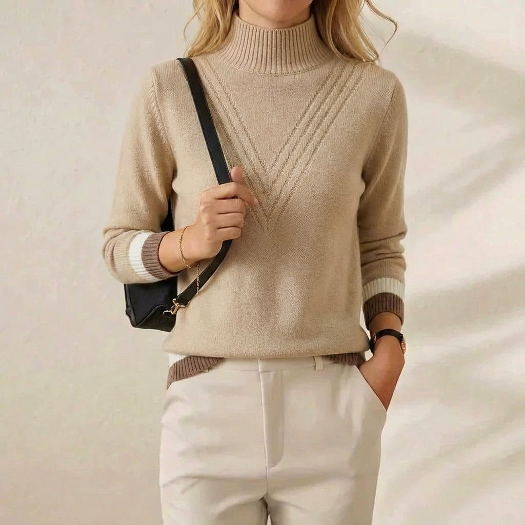Cashmere Turtleneck Sweater with Striped Cuff