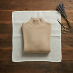 Cashmere Turtleneck Sweater with Striped Cuff