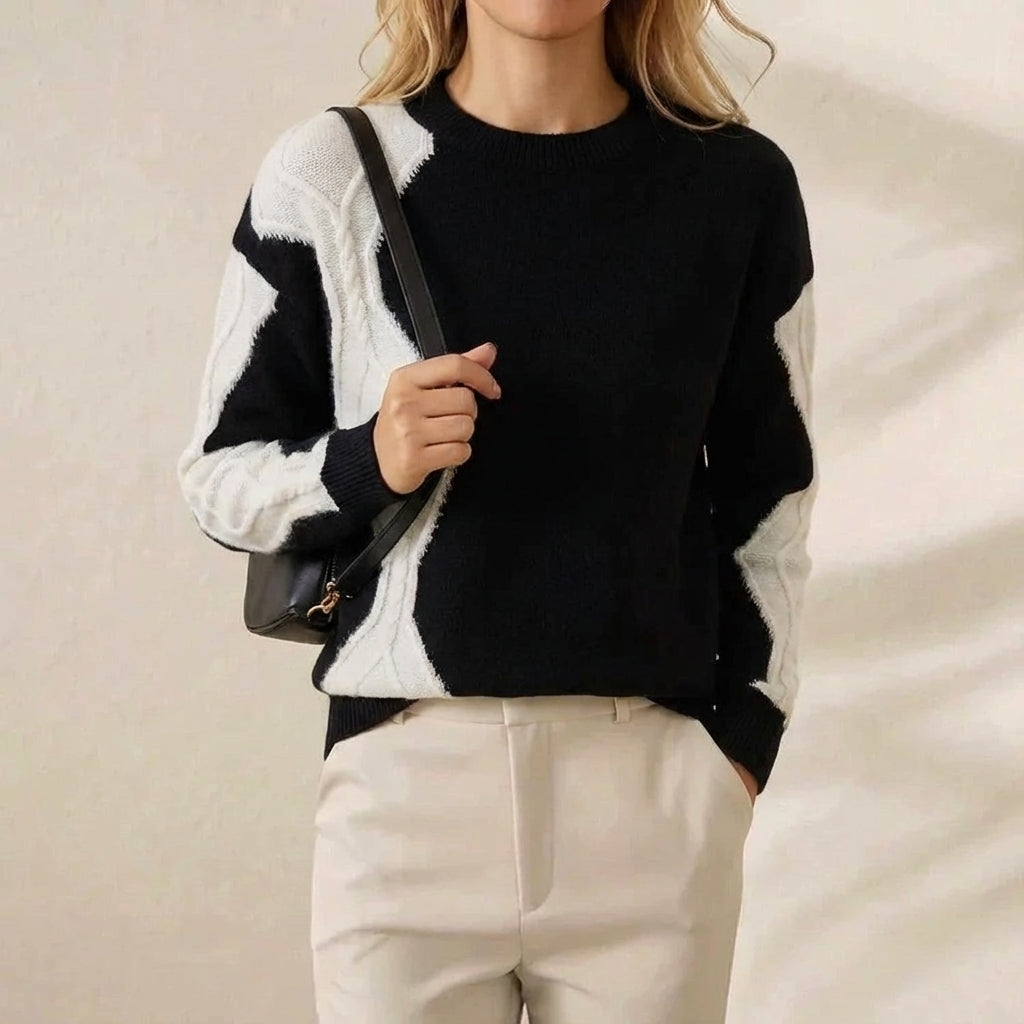 Cashmere Crew Neck Sweater with Color-Block Sleeves