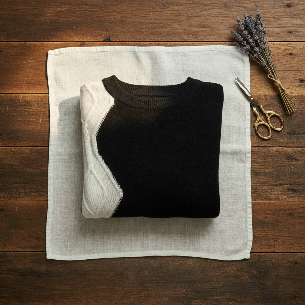 Cashmere Crew Neck Sweater with Color-Block Sleeves