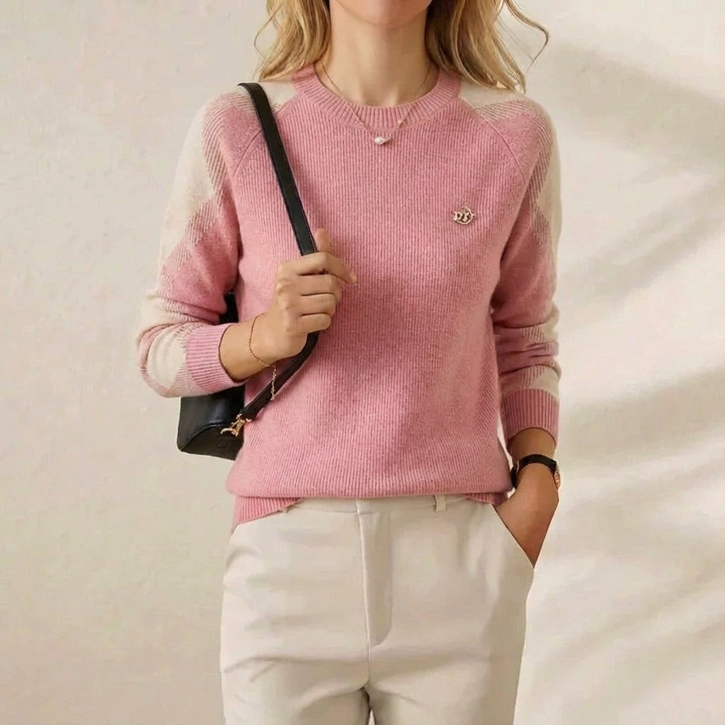 Cashmere Crew Neck Sweater with Contrast Sleeve