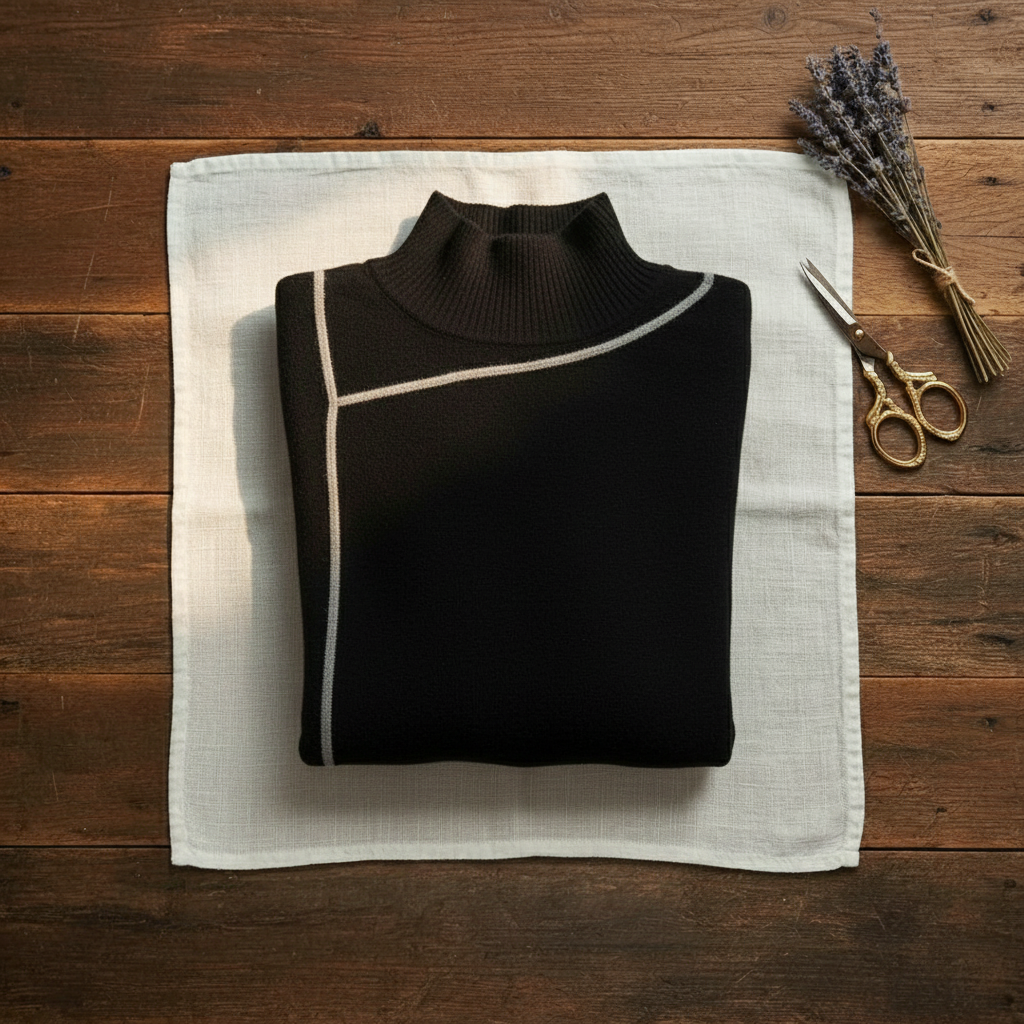 Cashmere Turtleneck Sweater with Contrast Cuff