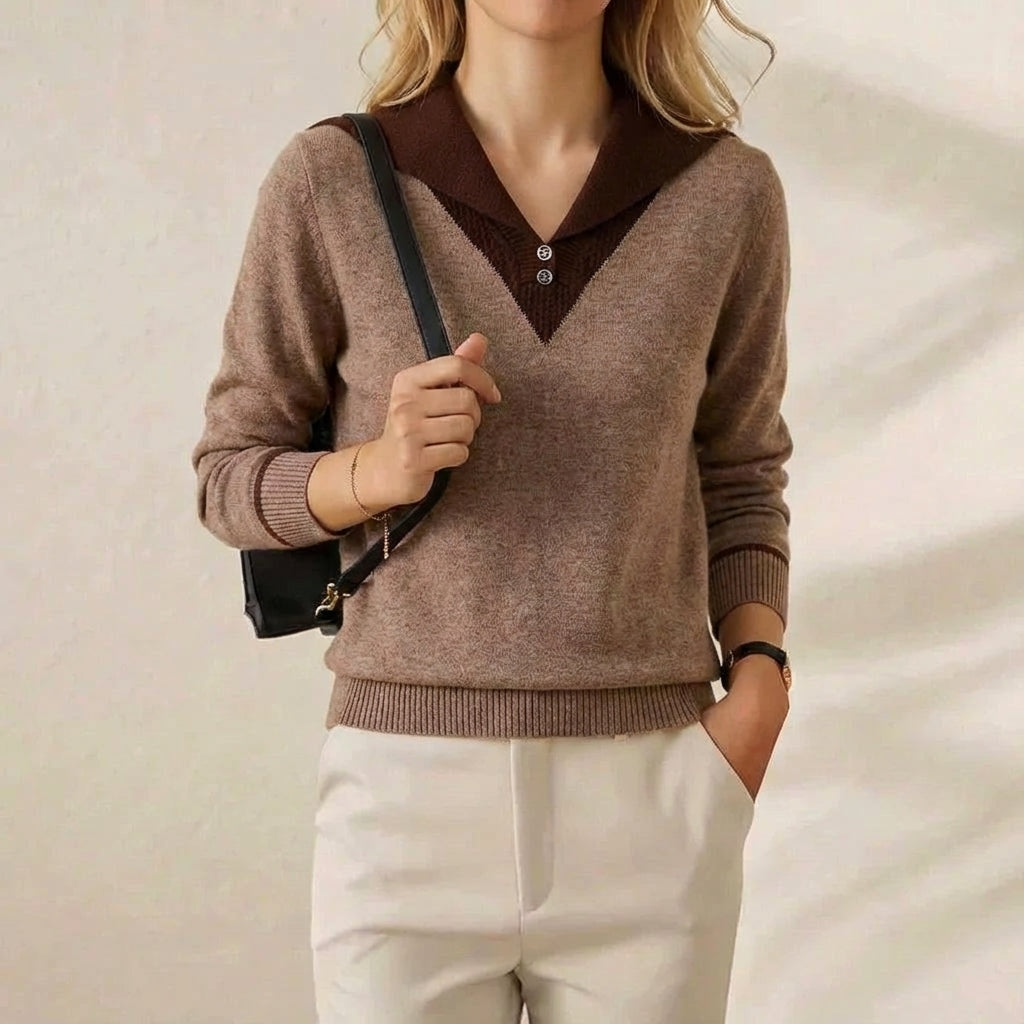 Cashmere V-Neck Sweater with Contrast Collar
