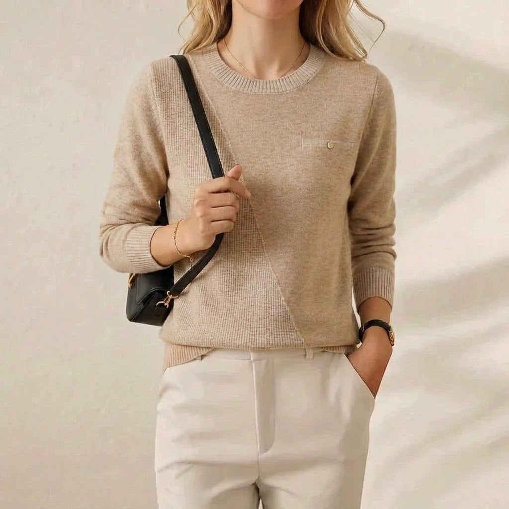 Cashmere Crew Neck Sweater with Contrast Trim