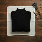 Cashmere Turtleneck Sweater with Stripe Cuff