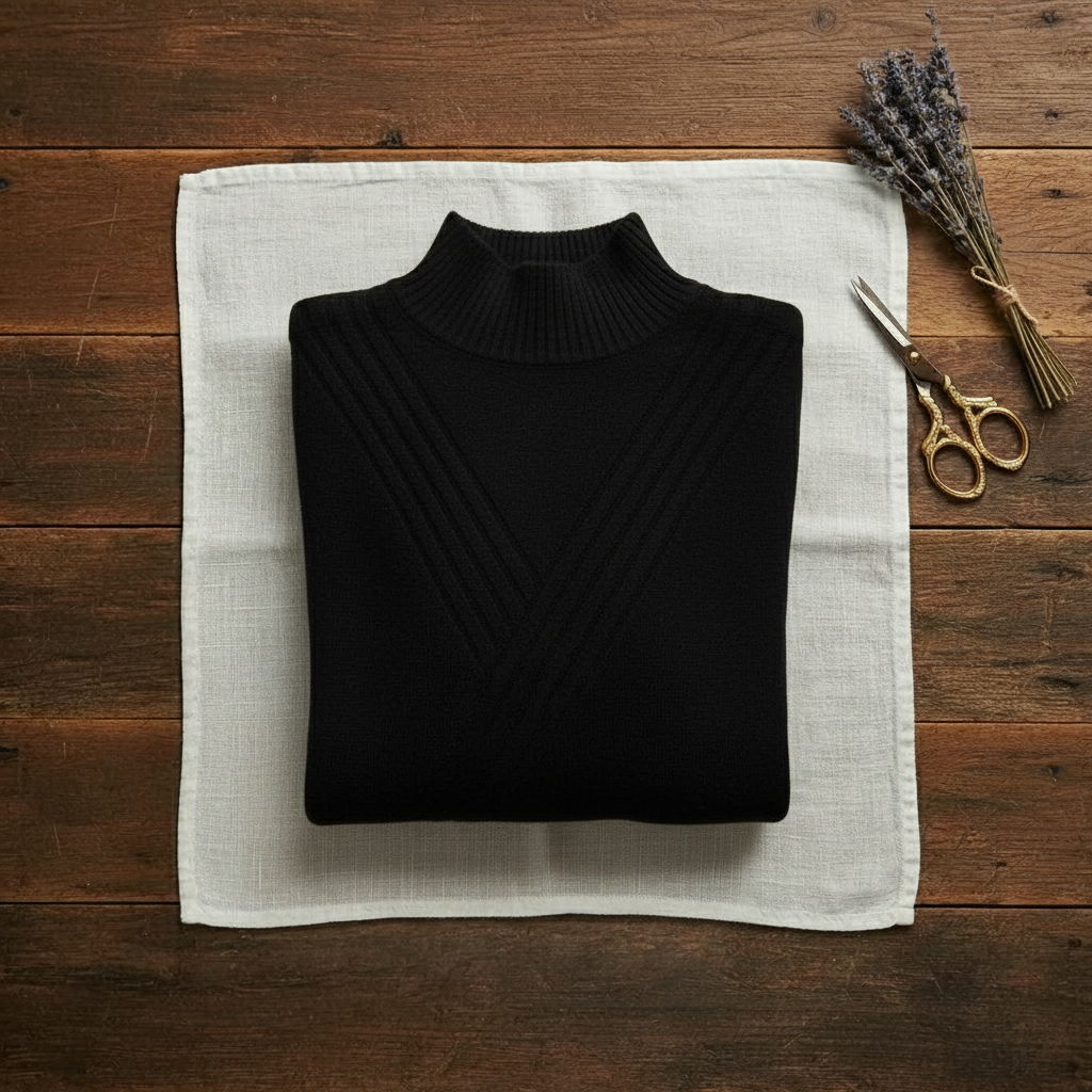 Cashmere Turtleneck Sweater with Stripe Cuff